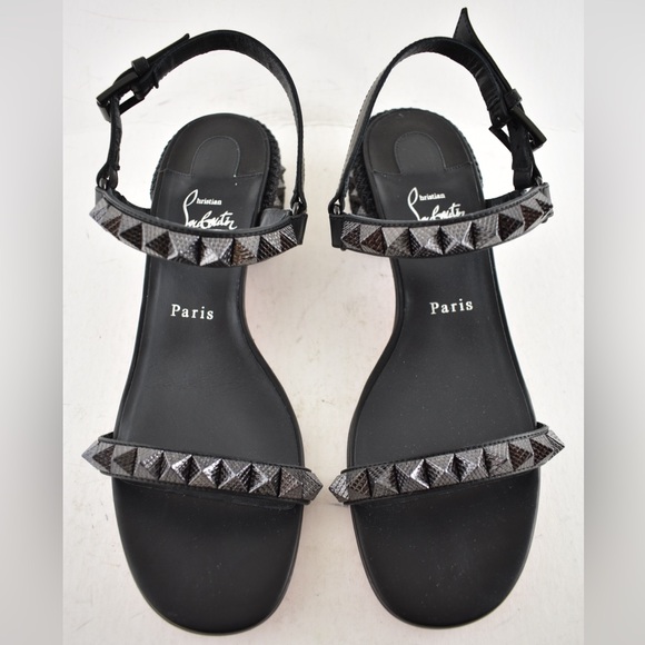 Christian Louboutin Pyrasand 30 Black Leather Block Heel Ankle Strap Sandal 35.5 - Picture 9 of 16